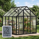 6x8 FT Greenhouse with Hygrometer, Greenhouses for Outdoors with Heavy Duty Aluminum Frame, Quick Setup Plant Gardening Green Houses for Outside with Lockable Door & Vented Roof Window
