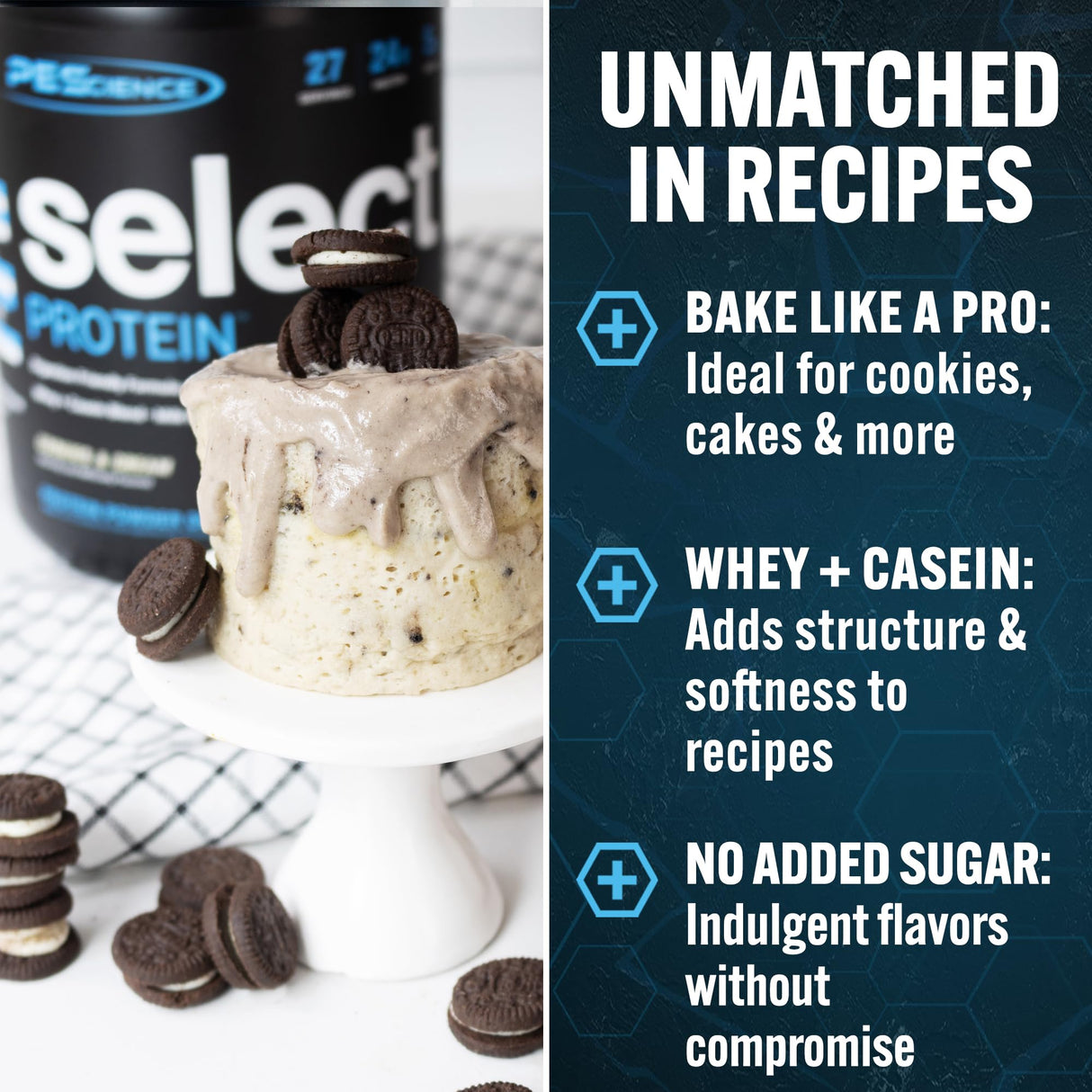 PEScience Select Protein Powder, Whey and Casein Blend, Clean Protein Powder for Women and Men, Low Calorie, Low Carb, Keto Friendly, Gluten Free, Cookies and Cream, 27 Servings