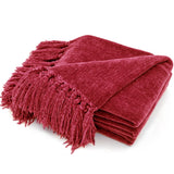 RECYCO Throw Blanket Soft Cozy Chenille Throw Blanket with Fringe Tassel for Couch Sofa Chair Bed Living Room (Christmas Red, 50'' x 60'')