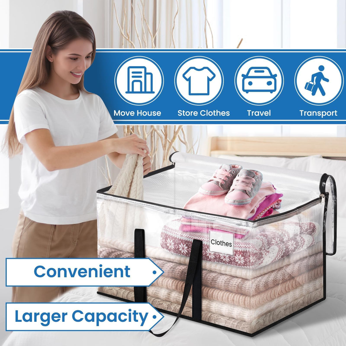 RoomHacks Moving Bags, Heavy Duty Large Storage Bags, 88L, 6 Pack, Clear