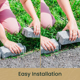 Beuta Landscape Edging | Garden Edging Border | Polyrock Bricks for Lawn Edging, Flower beds, Pathways & Yard Edging– 4 Packs | Each Section Has 6 Bricks 48" L x 4" W x 2.25" H | 12 Spikes |Greystone