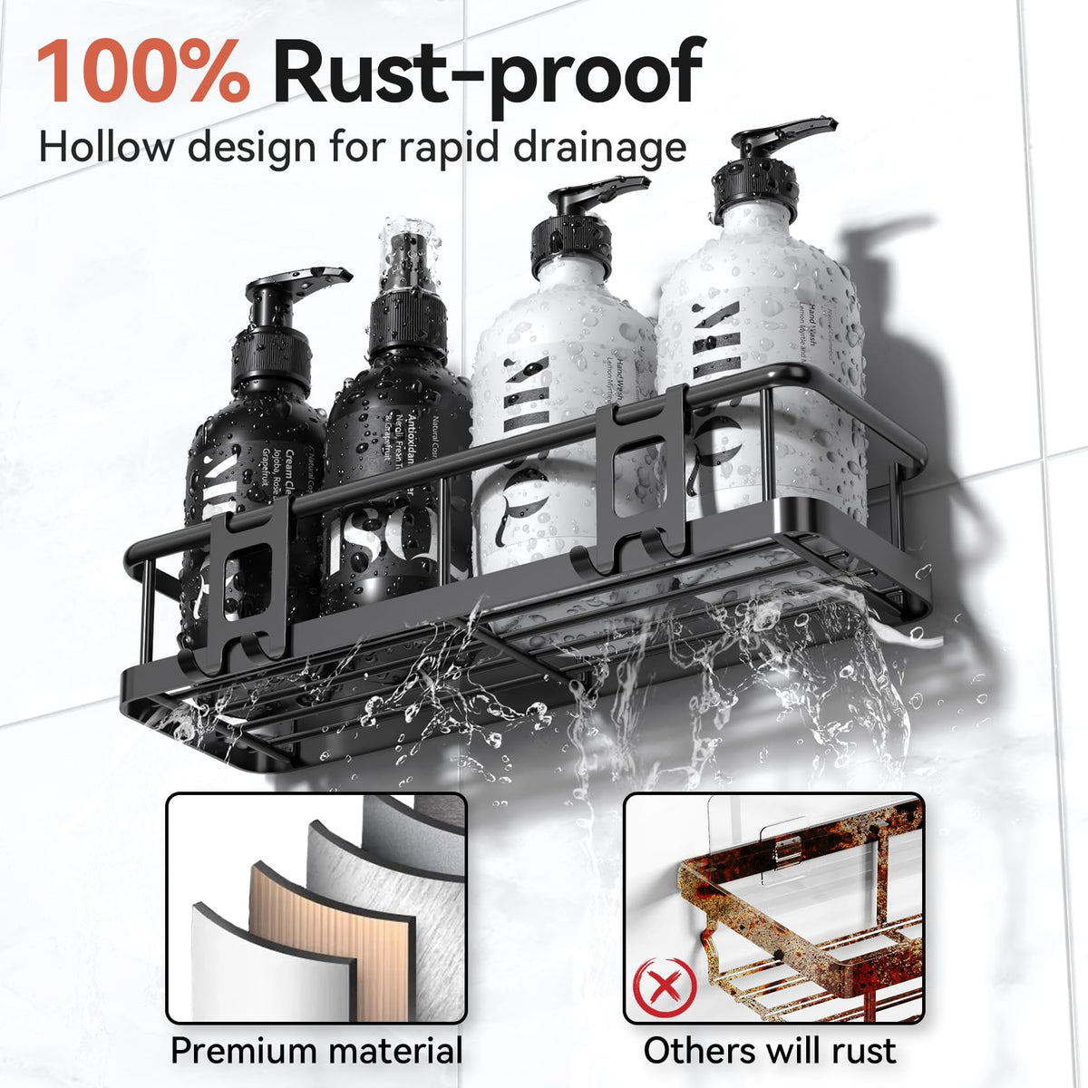 YASONIC Shower Caddy Adhesive, Rustproof Shower Shelves for Inside Shower