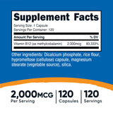Nutricost Vitamin B12 (Methylcobalamin) 2000mcg, 120 Capsules - Vegetarian Caps, Non-GMO, Gluten Free B12 Supplement (Pack of 2)