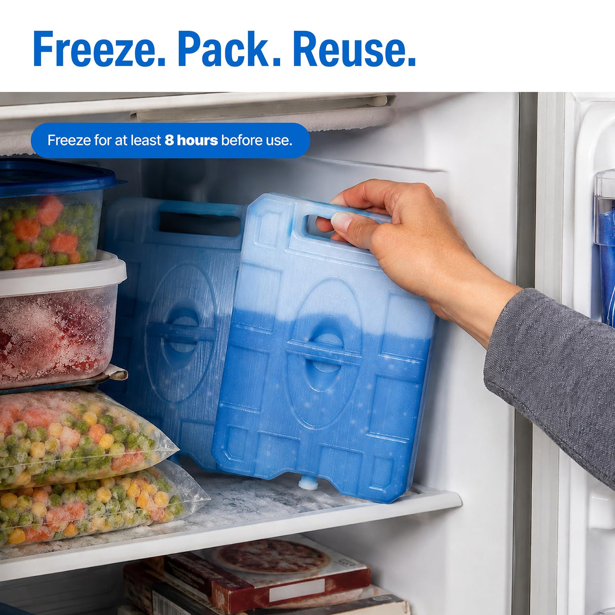 Sport Temp Reusable X-Large Ice Pack (8 Pack) Long Lasting - Perfect for Keeping Food Or Beverages Cold, Coolers, Camping, Beach Coolers, Hiking & More, Clear Blue