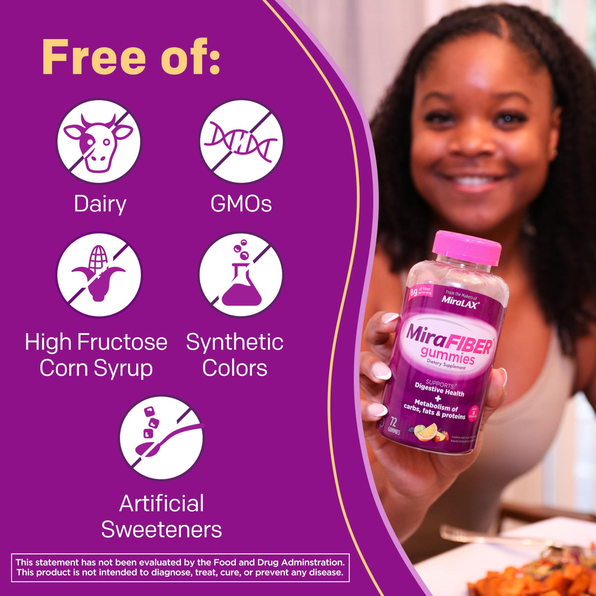 MiraLAX MiraFIBER Gummies – 8g Daily Prebiotic Fiber with B Vitamins – Supports Digestive Health & Metabolism – Assorted Fruit Flavor Fiber Gummies – 72 Count