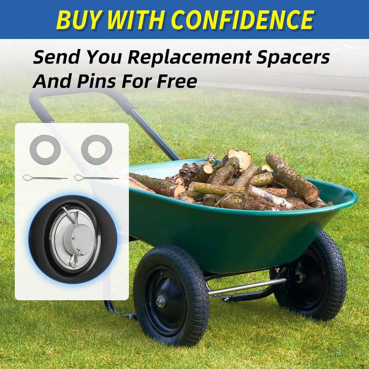 4.00-6 Flat-free Solid Tire and Wheel Replacement, 13" Wheelbarrow Tires with 5/8" Axle Bore Hole, 2.2" Offset Hub for Wheelbarrow Garden Wagon Trolley Dolly (4-pcs)