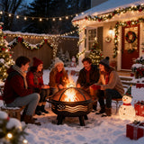 Breezz 32 Inch American Flag Fire Pit with Mesh Cover & Poker, Round Metal Wood Burning Outdoor Firepit for Patio, Garden, Backyard, Bonfire, Ideal for 4th of July, Memorial Day, Christmas