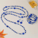 Xalroco Trendy Infinity Wrap 60’’ Long Statement Necklace, Earrings and Bracelet Set - Hand Knotted Versatile Strand Necklace and Bracelet - 3 Pcs Jewelry Set Gift for Women (Navy Blue)