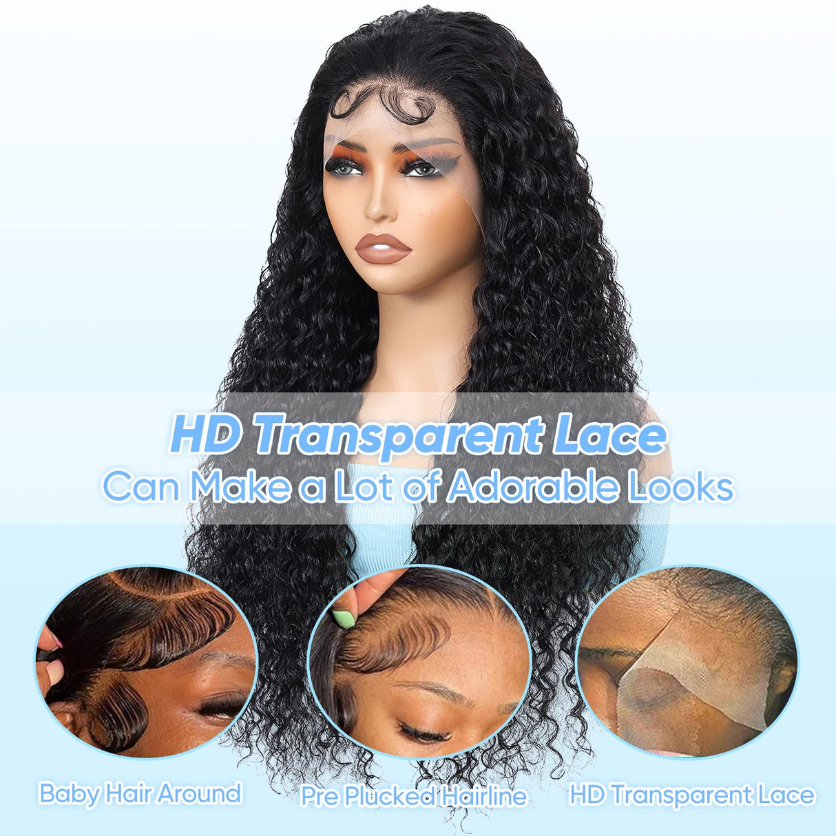 BJVT 30 Inch 13X6 Lace Front Wigs Human Hair 200 Density Deep Wave Lace Front Wigs Human Hair Pre Plucked Deep Curly Glueless Wigs Human Hair for Women