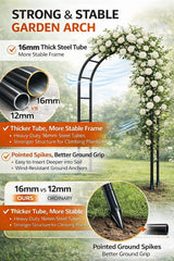 Thickened Tube Garden Arch,7.3ft Heavy-Duty Metal with 16mm Steel Tubes & 0.5mm Thickened Wall, Durable Outdoor Trellis for Climbing Plants,Roses,Garden Party,Ceremony & Decorations (Black)