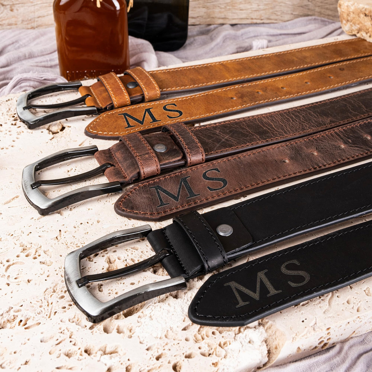 Custom Engraved Leather Belt, Personalized Genuine Leather Adjustable Strap with Hidden Message, Name, Initials, Date, Unique Gift for Husband, Father, Wedding, Anniversary, Valentine, Christmas