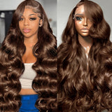 Chocolate Brown Lace Front Wig 13x6 HD Body Wave Lace Front Wigs Human Hair Pre Plucked Colored Frontal Glueless Brown Human Hair Wig for Women with Baby Hair 180 Density 26 Inch