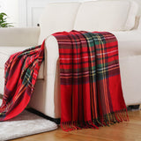 BATTILO HOME Christmas Red Plaid Throw Blanket for Couch, Bed, Super Soft Red Plaid Blankets,Soft Christmas Decorative Throw with Tassels 50"x60"