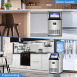 Ice Maker Commercial Ice Machine 200 lbs /24H, 33 lbs Large Storage Capacity Bin, Under Counter or Freestanding Ice Cube Makers Stainless Steel for Restaurant Bar Cafe