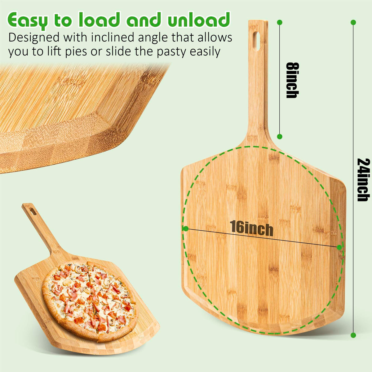 Pizza Peel 16 Inch, Natural Bamboo Pizza Board for Transferring & Serving