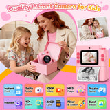 Yunaking Kids Camera Instant Print, Birthday Christmas Girls Gift 3-12 Pink