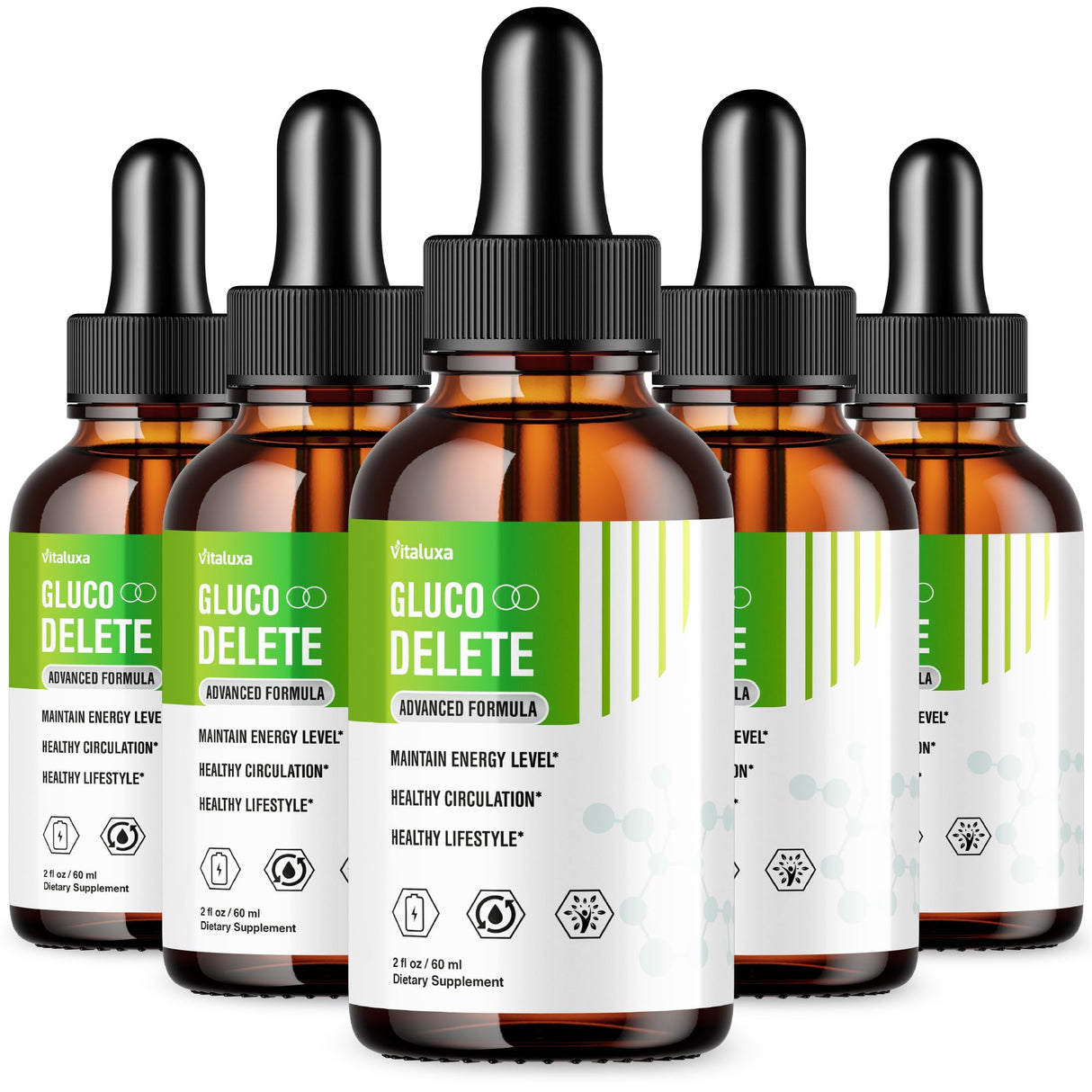 (5 Pack) Gluco Delete Drops, GlucoDelete Liquid Dietary Supplement Extract Advanced Formula Glyco Support, Glucol Gotas Liquido Premium Vitamin Droppers Max Strength Natural Ingredients Review (10oz)