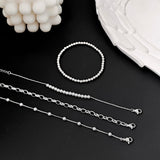 Zeffy Pearl Bracelets for Women, Silver Pearl Beaded Stackable Bracelets Charm Dainty Pearls Bracelet Stack Paperclip Link Chain Layered Bracelet Trendy Silver Bridesmaid Jewelry Set for Women