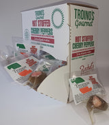 Troino's Gourmet Hot Stuffed Cherry Peppers with Prosciutto & Provolone (24 Individually Wrapped Hot Stuffed Singles in Counter Top Display Box)