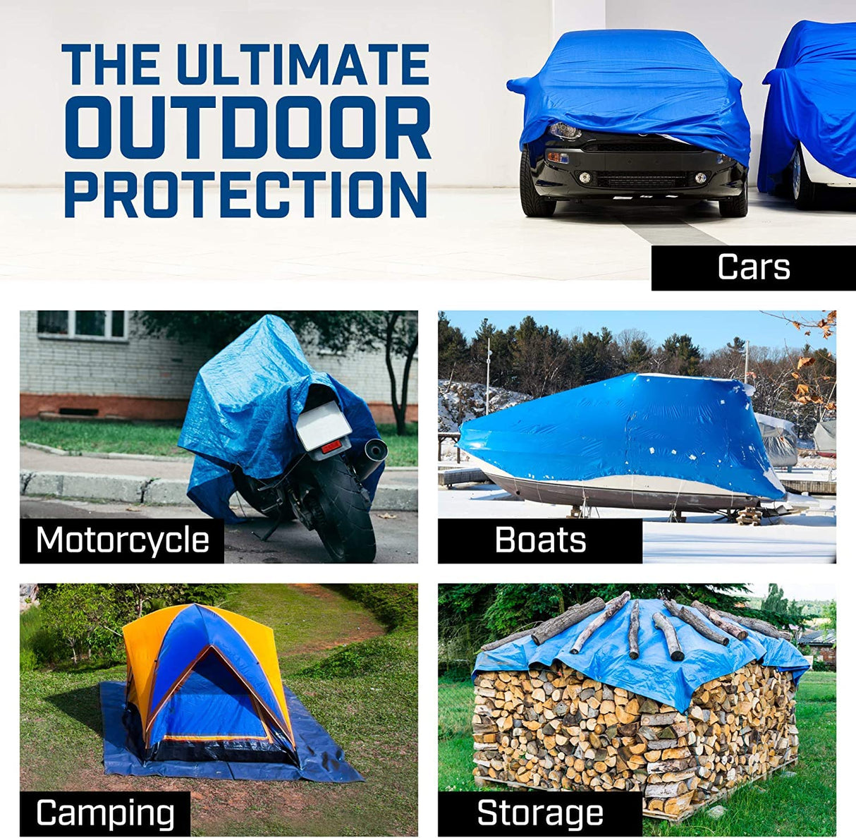Grizzly Tarps by B-Air 10' x 14' Large Multi-Purpose Waterproof Heavy Duty Poly Tarp with Grommets Every 36", 8x8 Weave, 5 Mil Thick, for Home, Boats, Cars, Camping, Protective Cover, Blue