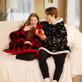 Giggling Getup Wearable Blanket Hoodie for Adults Gifts for Teen Girls Sister Women Sherpa Fleece Printed Hooded Blanket Sweatshirt Warm Cozy with Pocket & Sleeves Red and Black Plaid