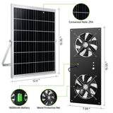 ropelux Solar Fan for Chicken Coop, Solar Powered Dual Exhaust Fans with 18000mAh Battery & 2 Timers, 24/7 Strong Airflow Cooling Ventilation for Greenhouses, Dog Houses, Attics, Sheds, Cabins