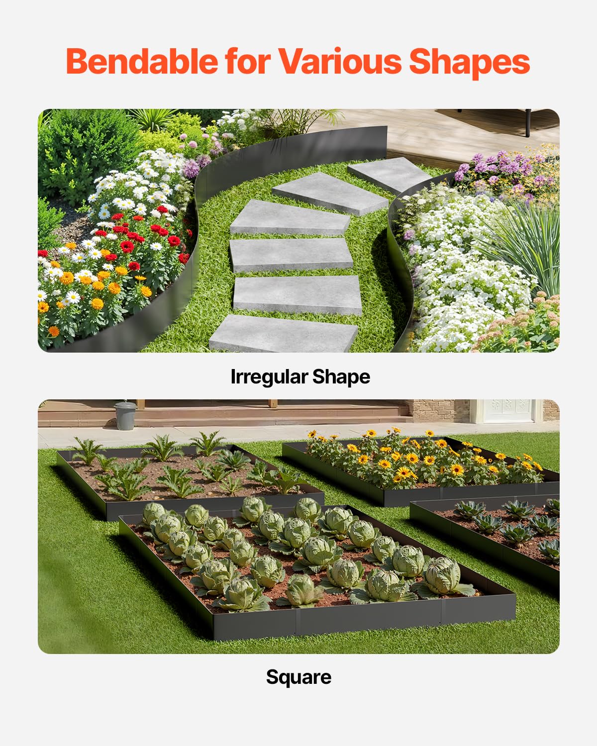 VEVOR Steel Landscape Edging, 6 Packs 40 x 8 in Rust-Resistant Metal Landscape Edging, Bendable Garden Edging Border, Heavy Duty Lawn Edging, Easy-to-Install, Flower Bed Yard Pathway Divider Black