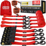 AUGO Ratchet Straps Heavy Duty 4 Pack -15 FT - 2200 LB Break Strength – with Safety Lock S Hooks - Cargo Straps for Moving, Appliances, Motorcycle – Soft Loop Tie Downs