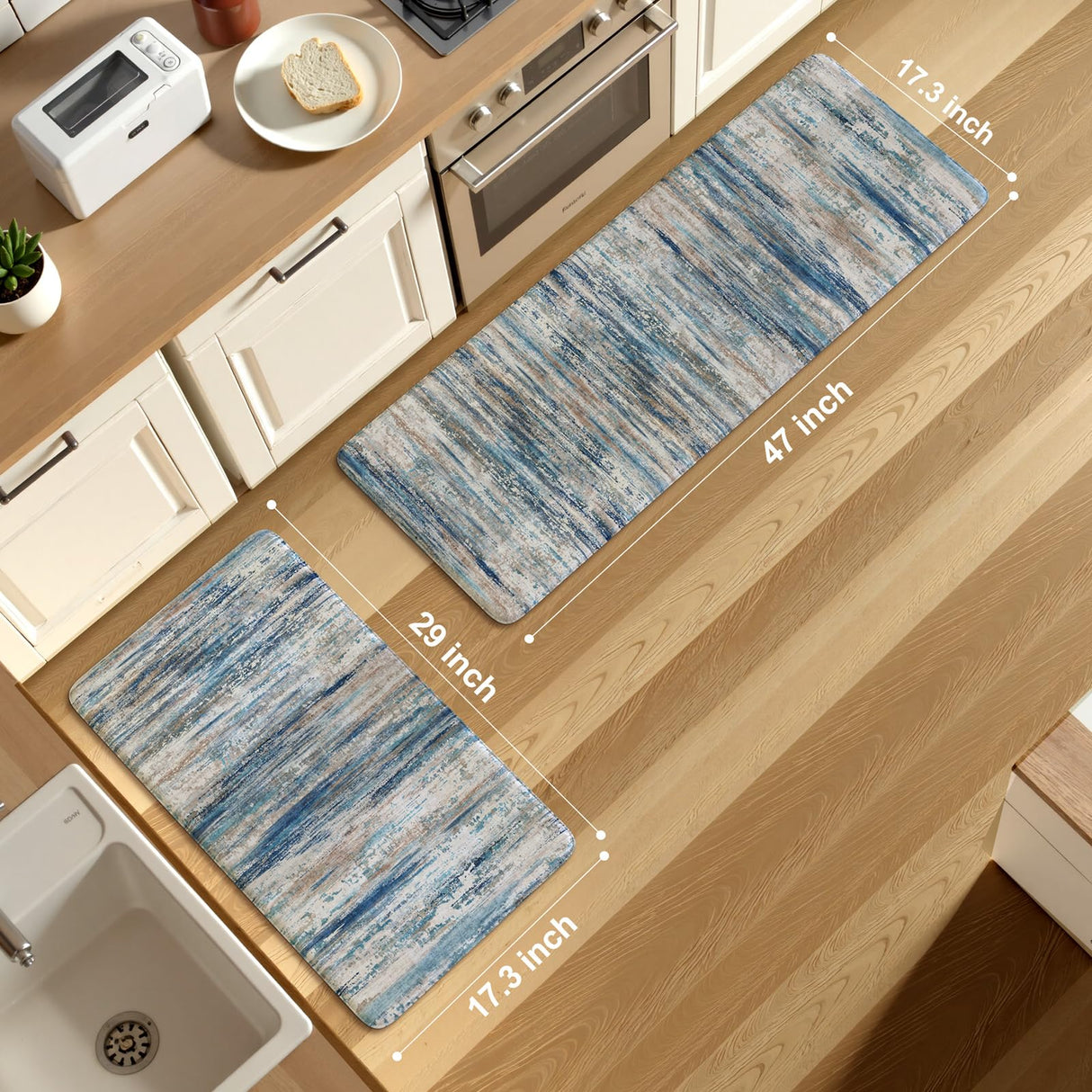 KIMODE Christmas Anti Fatigue Kitchen Mats for Floor 2 Piece, Blue Grey Farmhouse Kitchen Rugs 17"x47"+17"x29", Non Slip Waterproof Kitchen Floor Mats, Standing Mats for Laundry Office Sink Desk