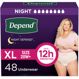 Depend Night Defense Adult Incontinence & Postpartum Bladder Leak Underwear for Women, Disposable, Overnight, Extra-Large, Blush, 48 Count (4 Packs of 12), Packaging May Vary