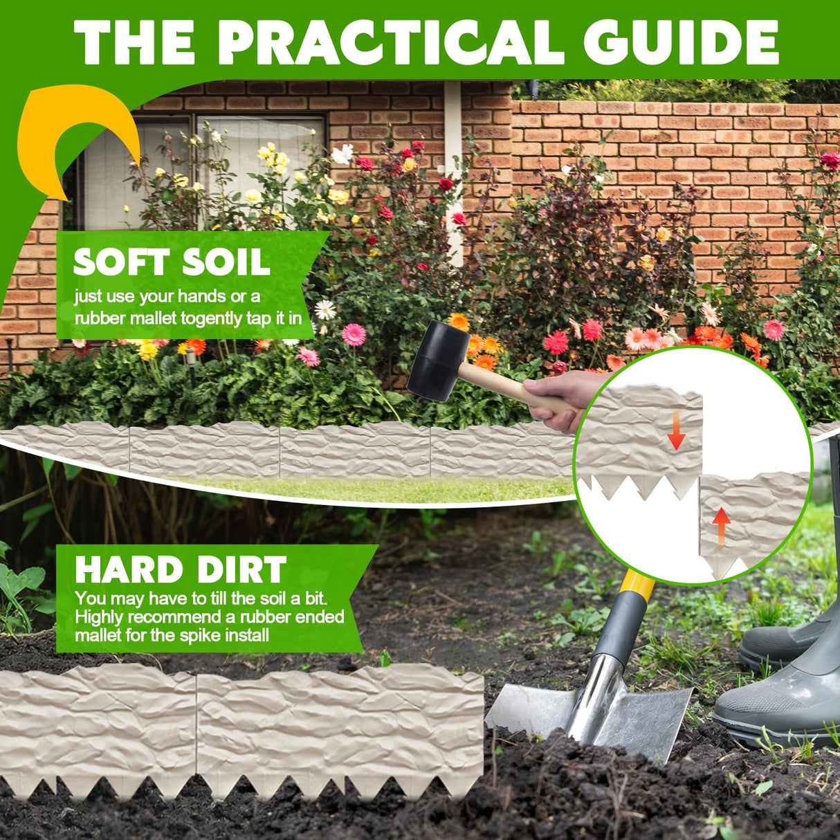 Garden Edging Borders with 20-Pack Stakes, 20FT Flower Bed No Dig Edgings