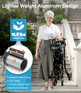 Farani All Terrain Rollator Walkers for Seniors, Lightweight Foldable Rolling Walker with Seat, Sturdy Integrated Molding Frame, Height-Adjustable Handles & Backbrest, 8" Rubber Wheels,Black