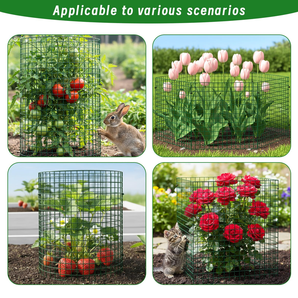 Plant Protectors from Animals - DIY Reusable Plant Cages for Outdoor Plants, Square Mesh Plant Covers Kits, 12"x12" Panels (6/18/30 Pcs) (18, Dark Green)