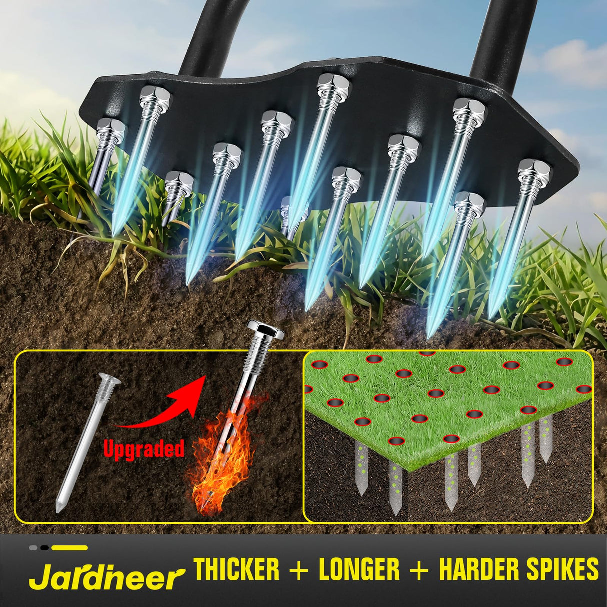 Jardineer Lawn Aerator Spike Tool, 36" Manual Yard Aeration Tool with 12 Thickened Steel Spikes, Pre-Assembled Grass Aerator for Soil Loosening & Yard Aeration in Lawn, Yard and Garden