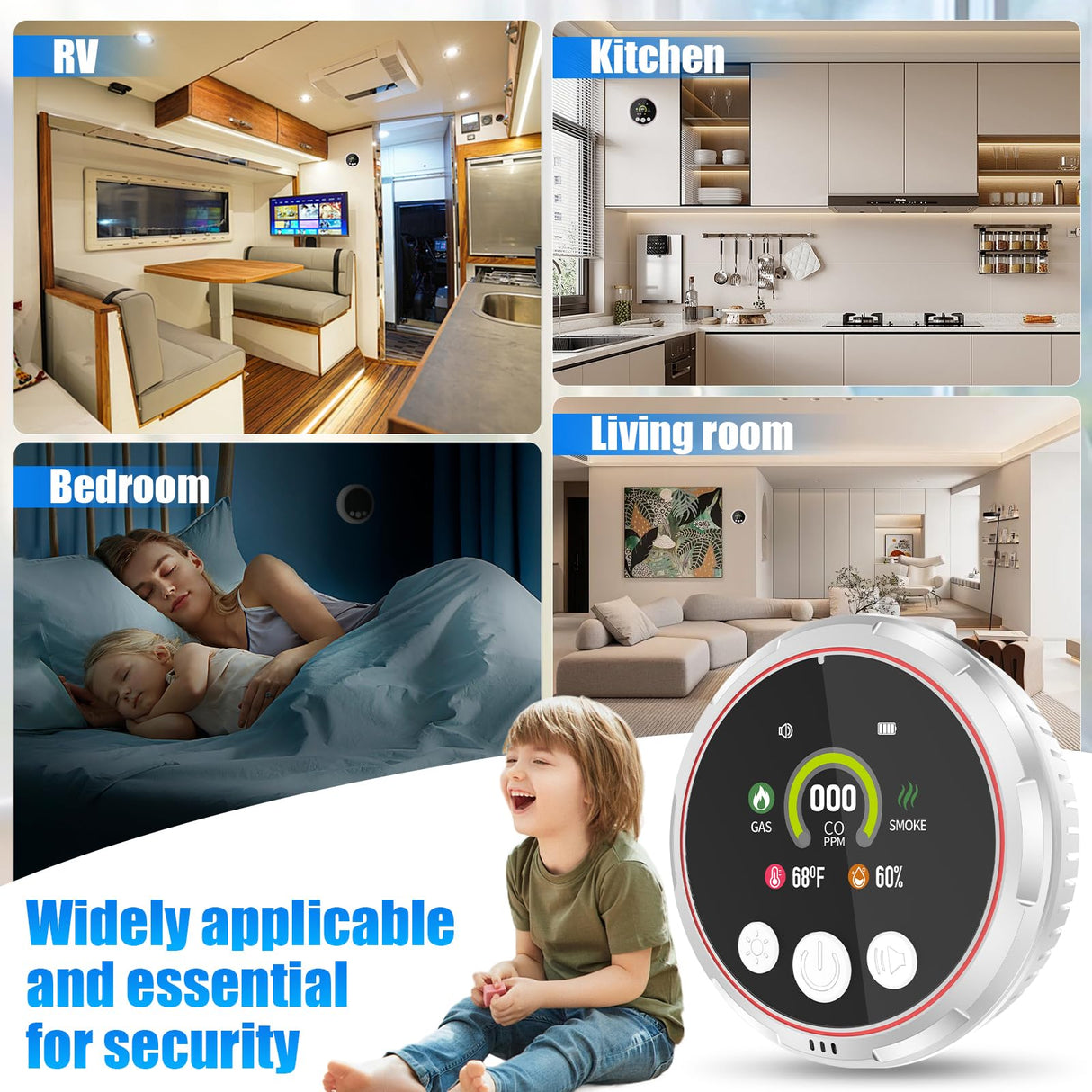 5-in-1 Carbon Monoxide Detectors &Smoke &Natural Gas Leak Detector, Portable Carbon Monoxide Detectors Plug in & Battery Backup - Hotel and Travel Safety