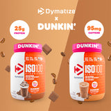 Dymatize x Dunkin' Mocha Latte ISO100 Whey Protein Powder, 95mg Caffeine, 25g of Protein, 20 Servings, 5.5g BCAAs, 120 Cal., Gluten Free, 1g Fat, 1g Sugar, 3g Carb