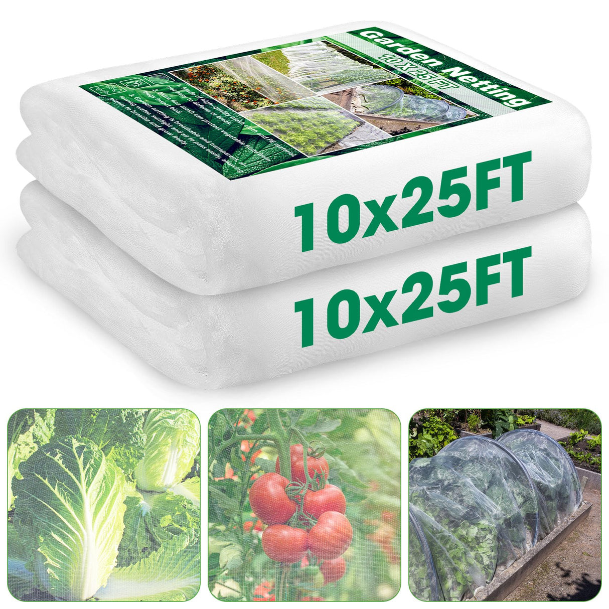 Unves 2 Pack 10x25 FT Garden Netting, Bird Netting for Garden Protection