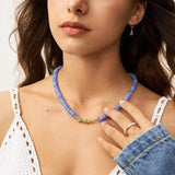 NLIEO Aquamarine Gemstone Beaded Necklace for Women