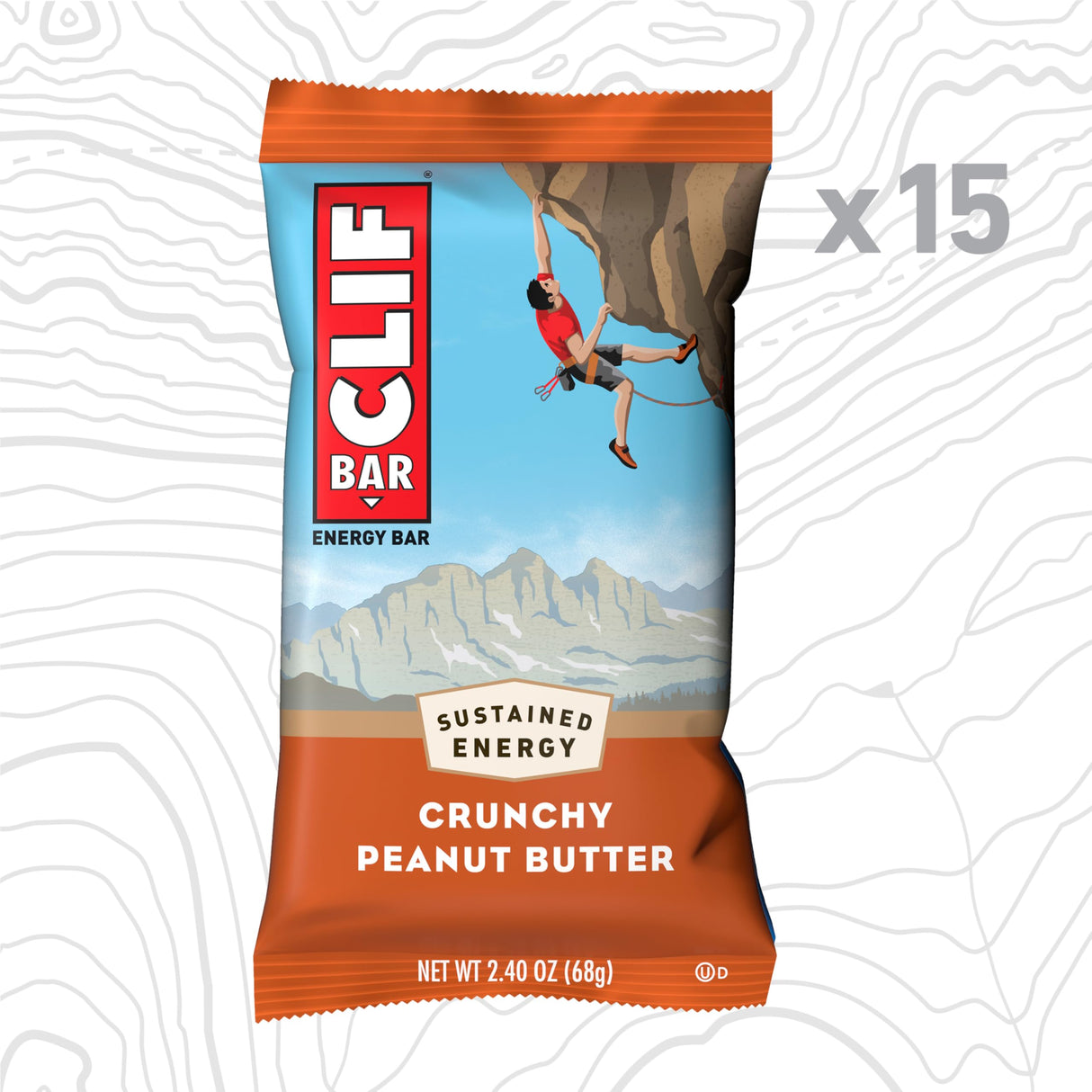 CLIF BAR - Protein Bars - Crunchy Peanut Butter - Made with Organic Oats - Energy Bars - Non-GMO (15 Pack)