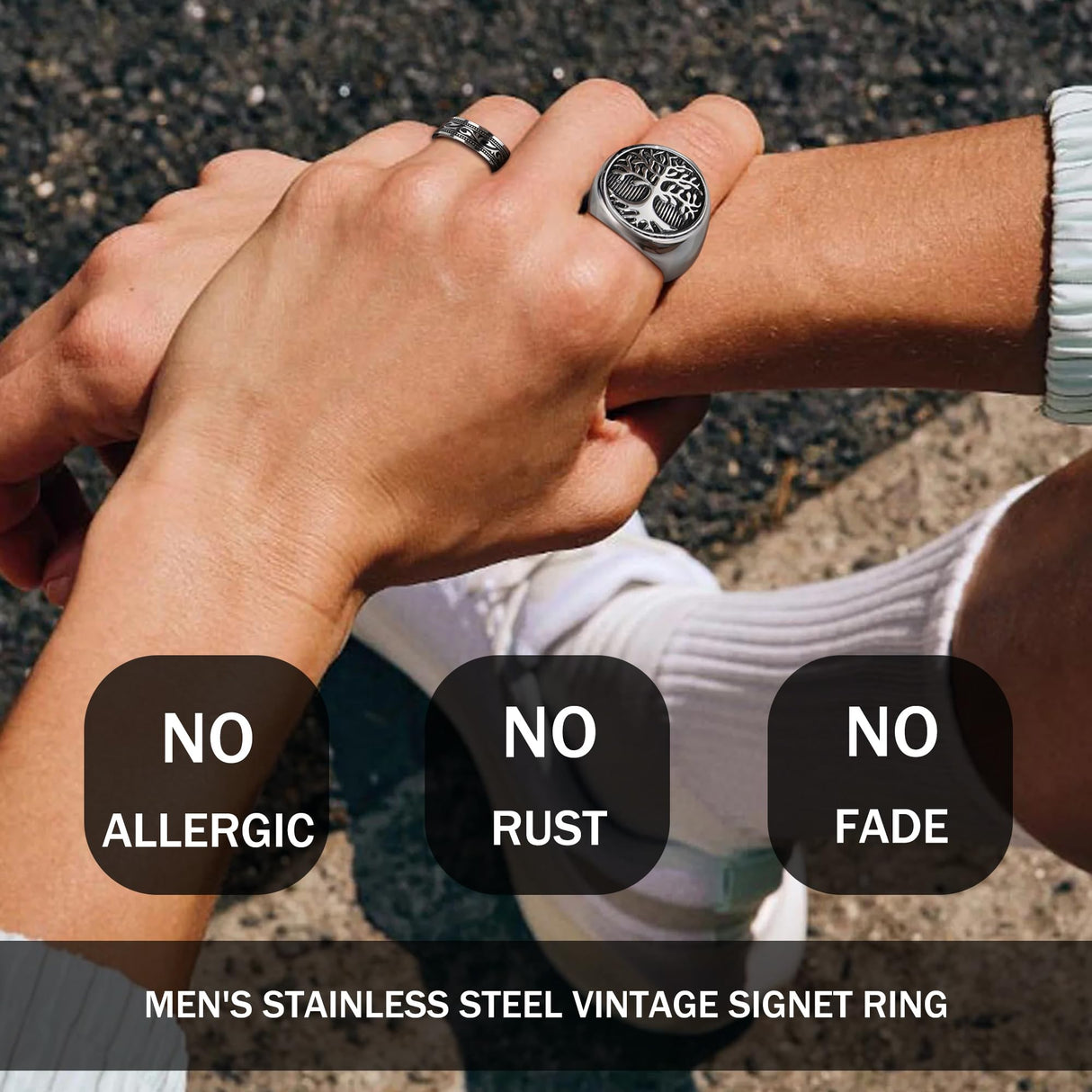 MEDOJO 10 Pcs Men's Stainless Steel Vintage Signet Ring Square Pinky Thumb Chunky Thin Band Ring Vintage Biker Band Rings Set 10