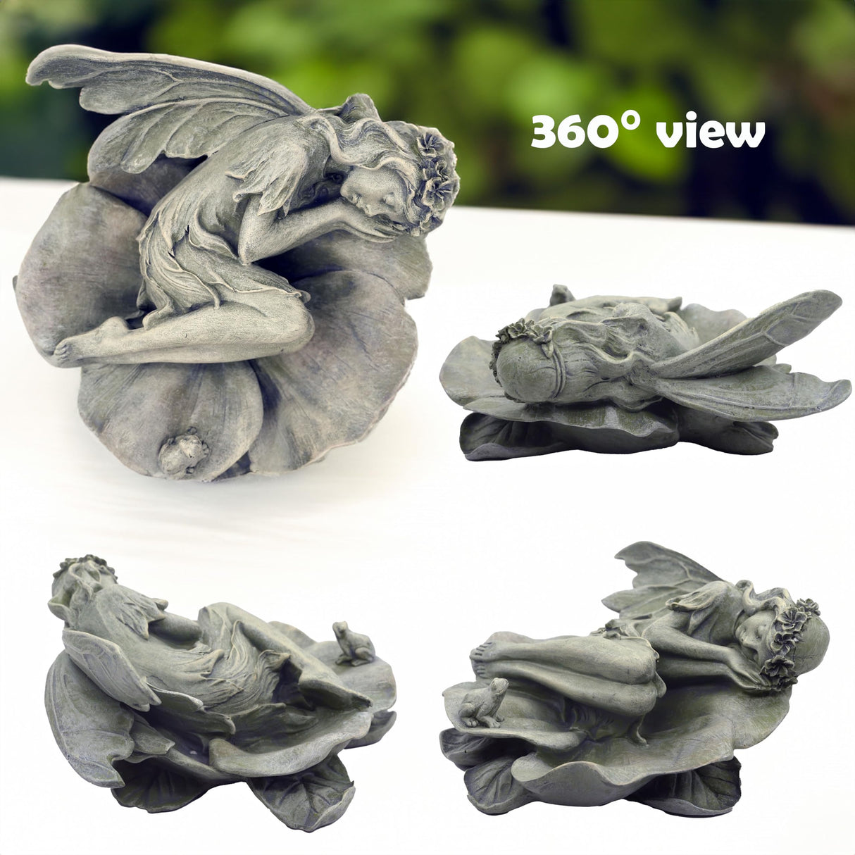 hvfun Garden Fairy Statue,Garden Sleeping Angel on Lotus Leaf with Bird Feeder Feature Outdoor Decor Sculptures Figurine Gardening Lawn
