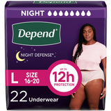 Depend Night Defense Adult Incontinence & Postpartum Bladder Leak Underwear for Women, Disposable, Overnight, Large, Blush, 22 Count, Packaging May Vary