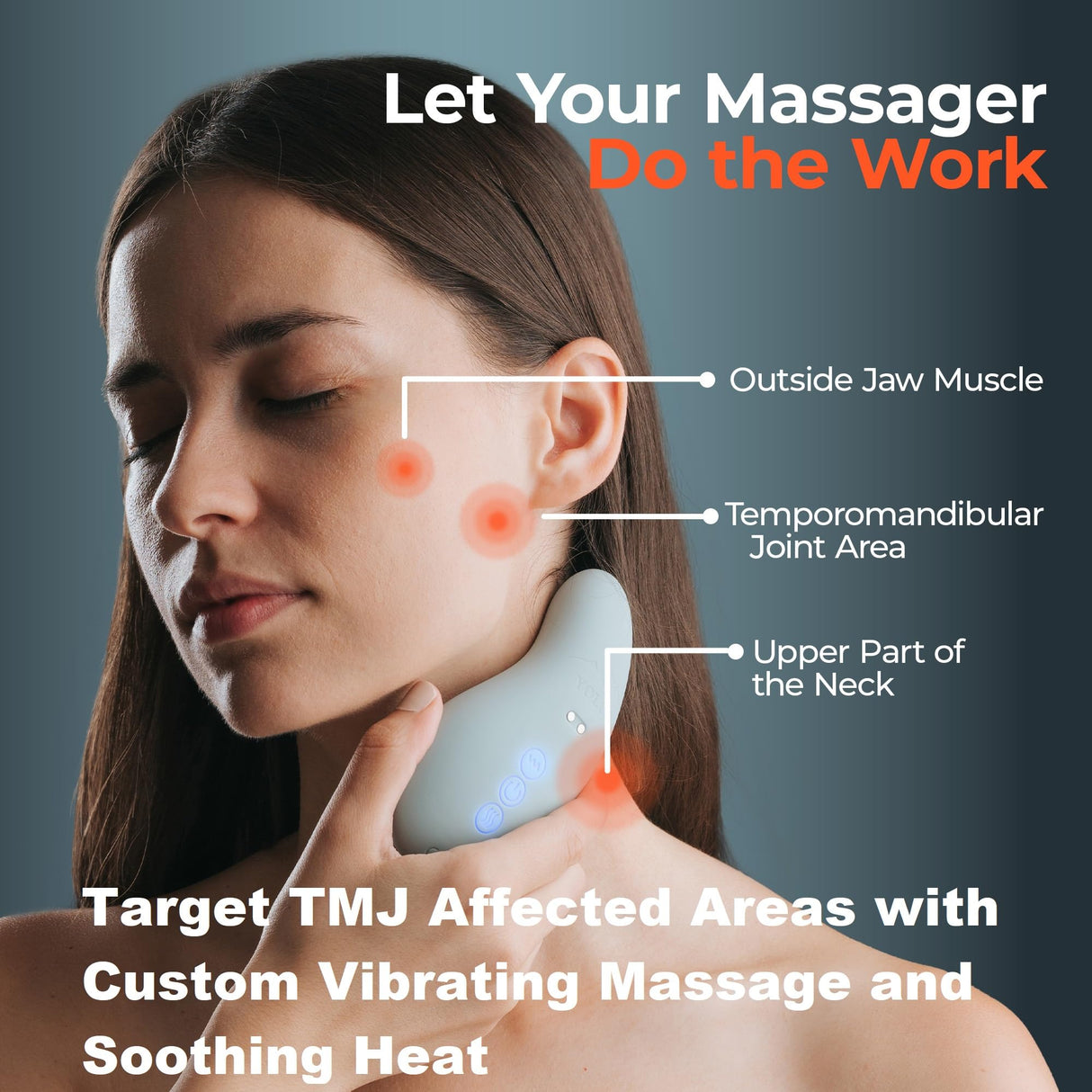 TMJ Relief Products Jaw Massager w/ Soothing Heat, Patented TMJ Massage Tool w/ 10 Gentle Vibration Modes, Eases TMJ Jaw & Neck Pain, Stiffness, Tension, Headaches, Migraine Relief, FSA/HSA Accredited