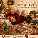 3D Christmas House Diamond Painting Kit for Adults, Wooden Pearl Art Craft