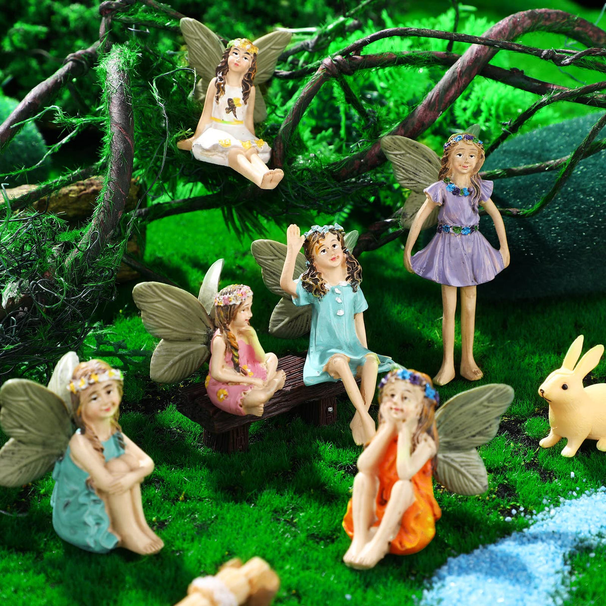 Roowest 19 Pcs Fairy Garden Kit, Miniature Fairy Garden Accessories Outdoor