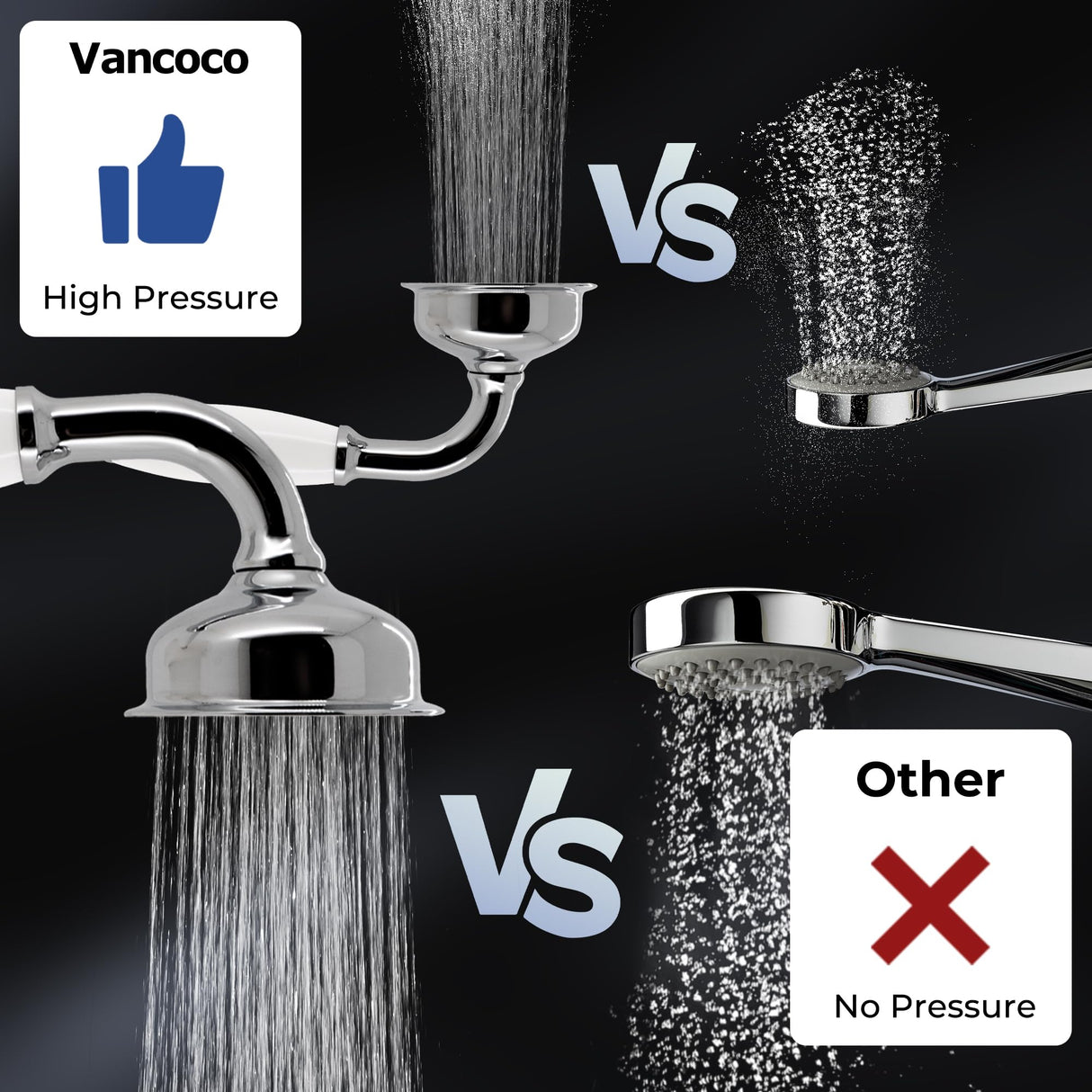 Vancoco Classic Handheld Shower Head - Universal Traditional Ceramic Handle High Pressure Brass Chrome Finish