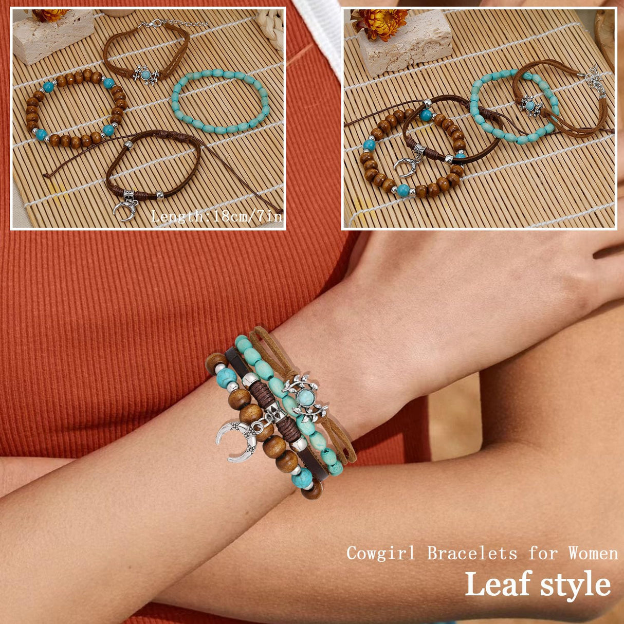 COLOYAN 28PCS Western Turquoise Beaded Bracelets for Women Stackable