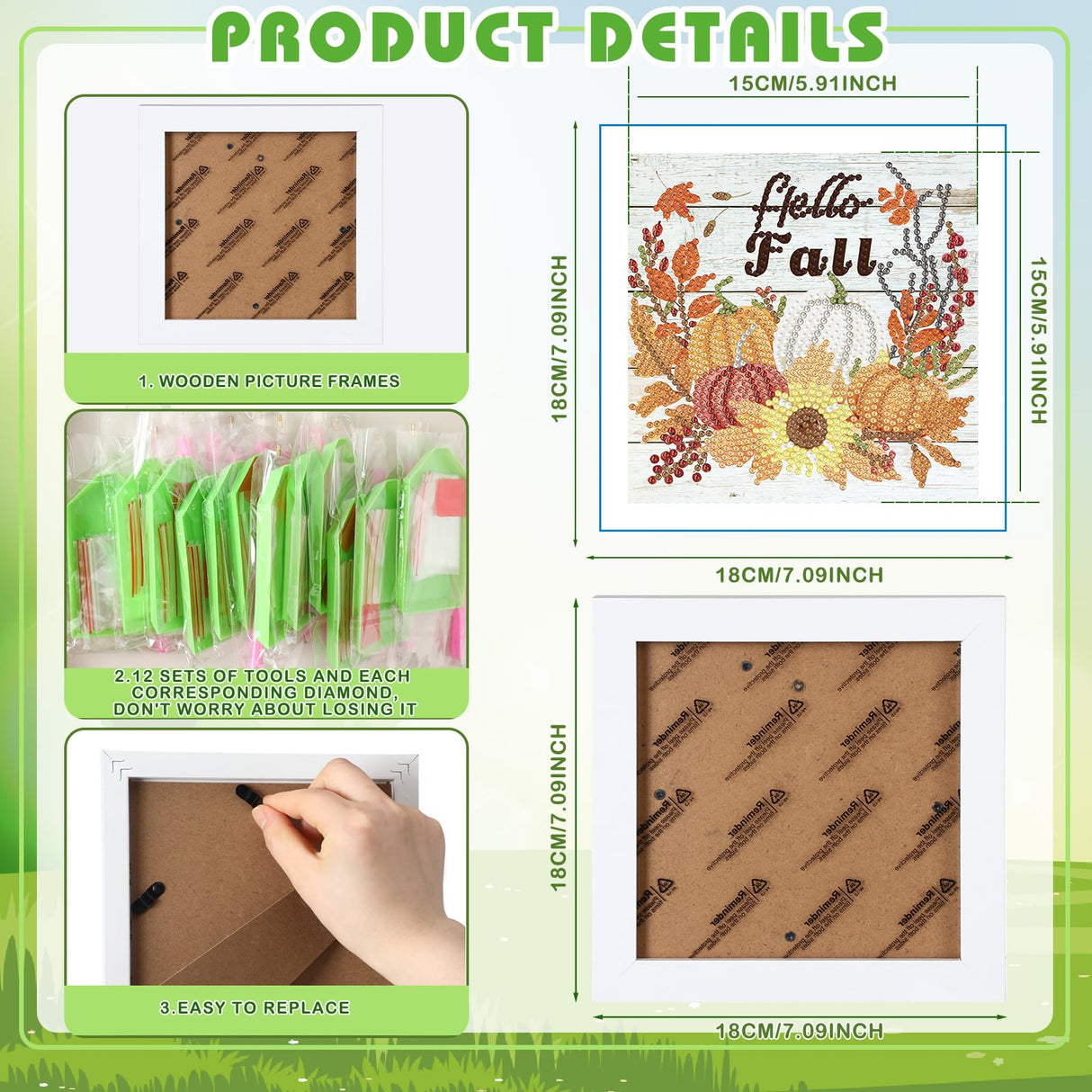 Trandraft 13 Pcs Interchangeable Seasonal Diamond Painting Kits for Adults Monthly 5D Diamond Art Calendar Kits with Frame for Christmas Thanksgiving Winter Holiday Decor Gift(Stylish Style)