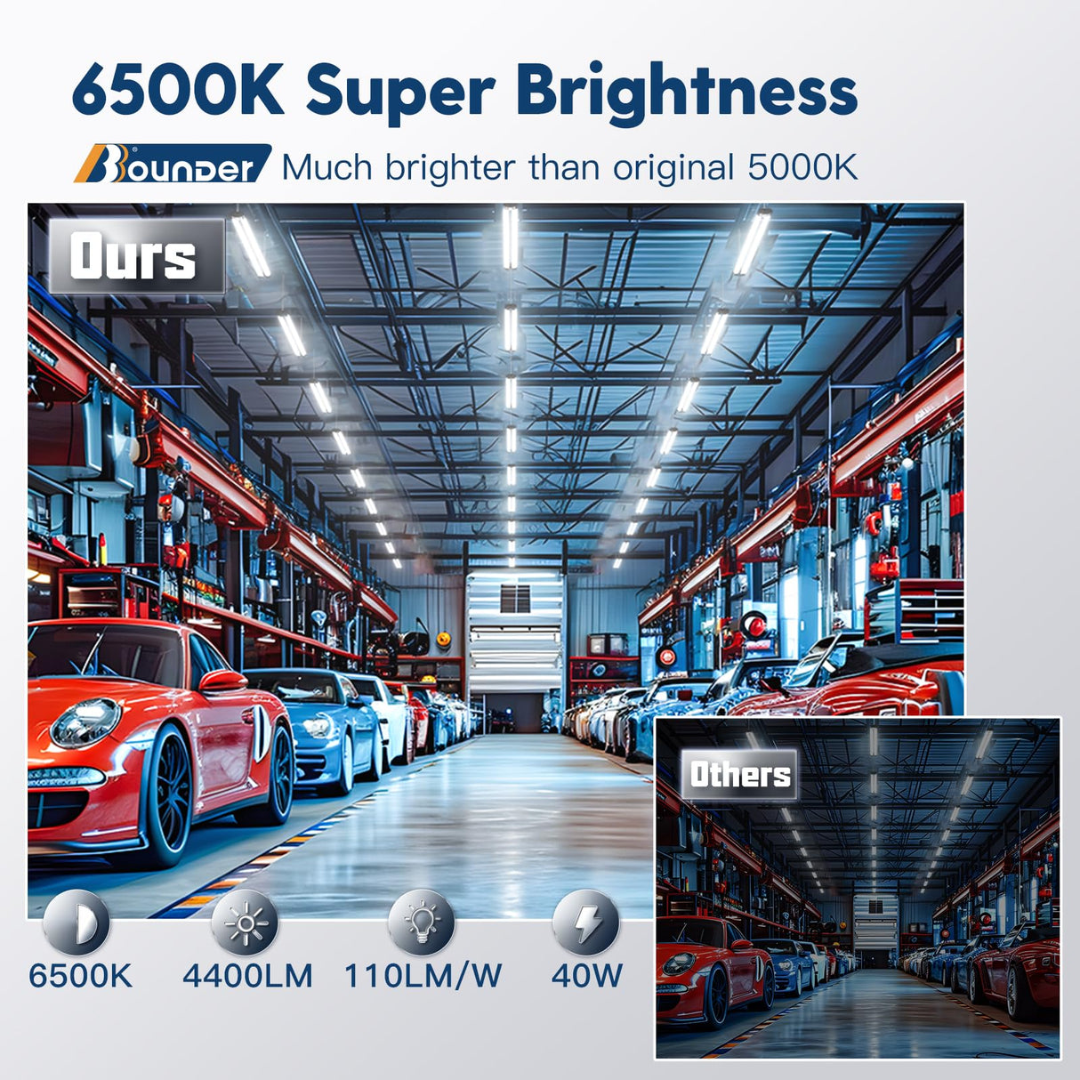 BBOUNDER 10 Pack Linkable LED Utility Shop Light, 4400 LM, 6500K Cool Daylight, 4 FT Integrated Fixture for Garage, 40W Equivalent 250W, Surface + Suspension Mount, Black