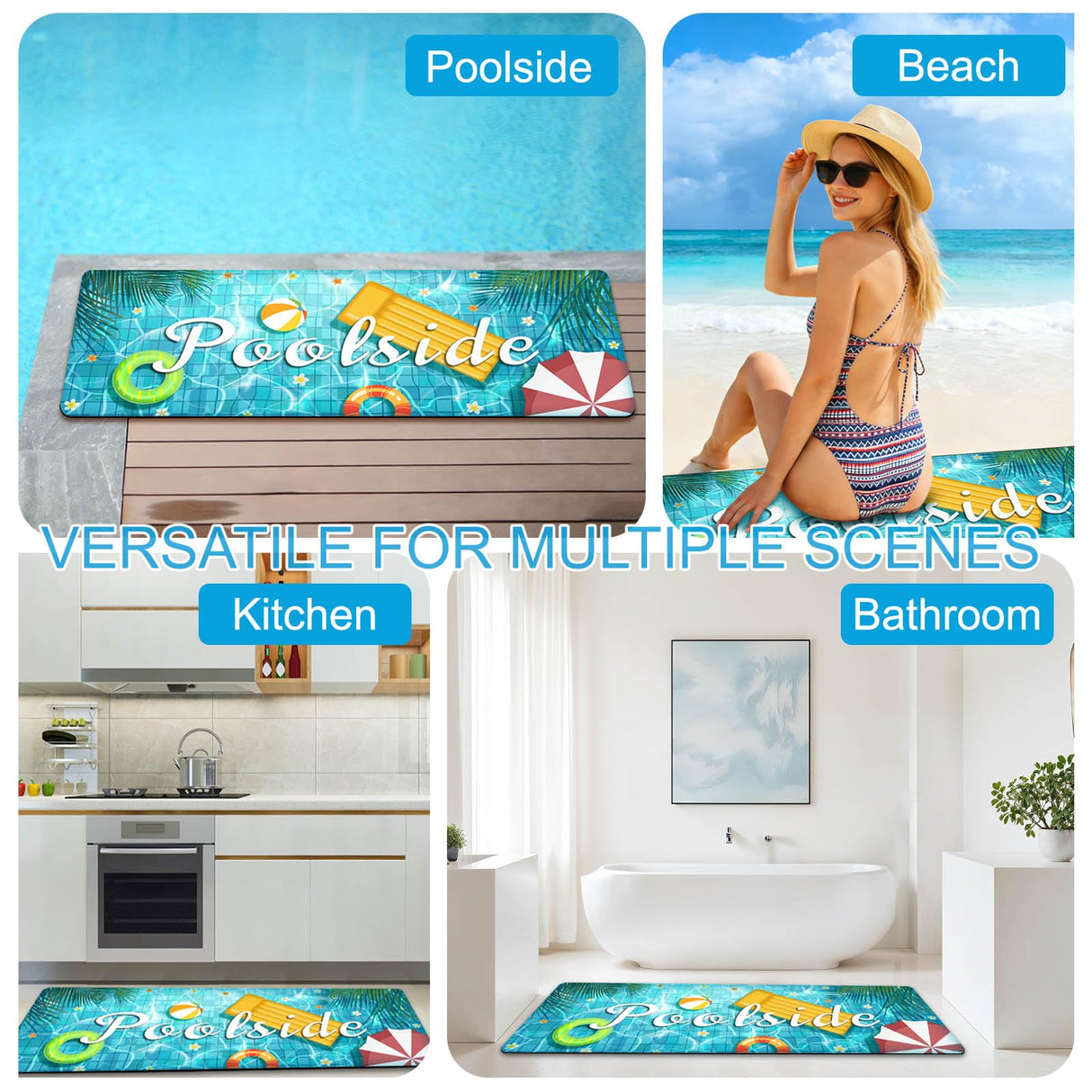 Poolside Rubber Drainage Mat, 17.3" x 47.2" Non-Slip Heat Resistant Outdoormat, Durable Quick Drain Pool Deck Mat for Patio, Bathroom, Garden, Indoor & Outdoor Use